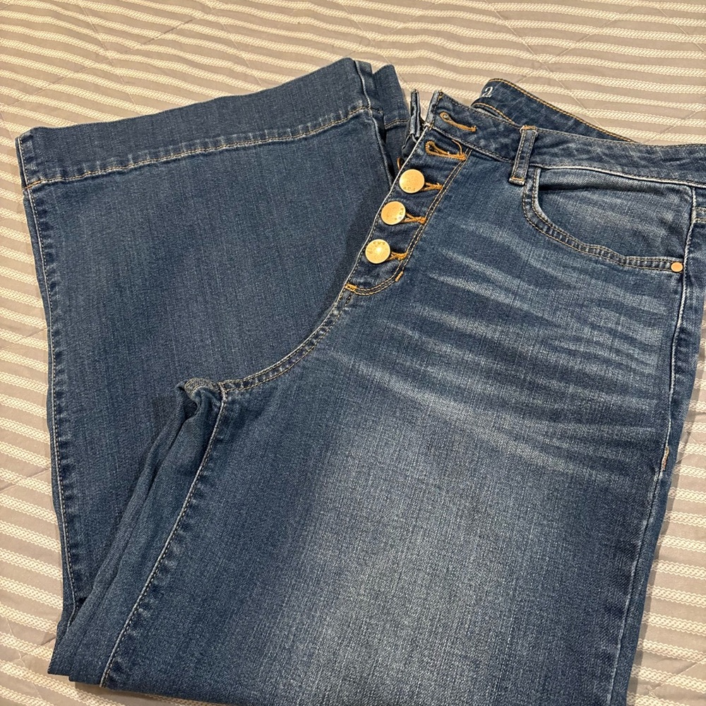 a.n.a High Rise Blue Jeans with Gold Accents